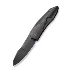 WE Knife Solid Black Stonewashed With Etching Pattern Titanium
